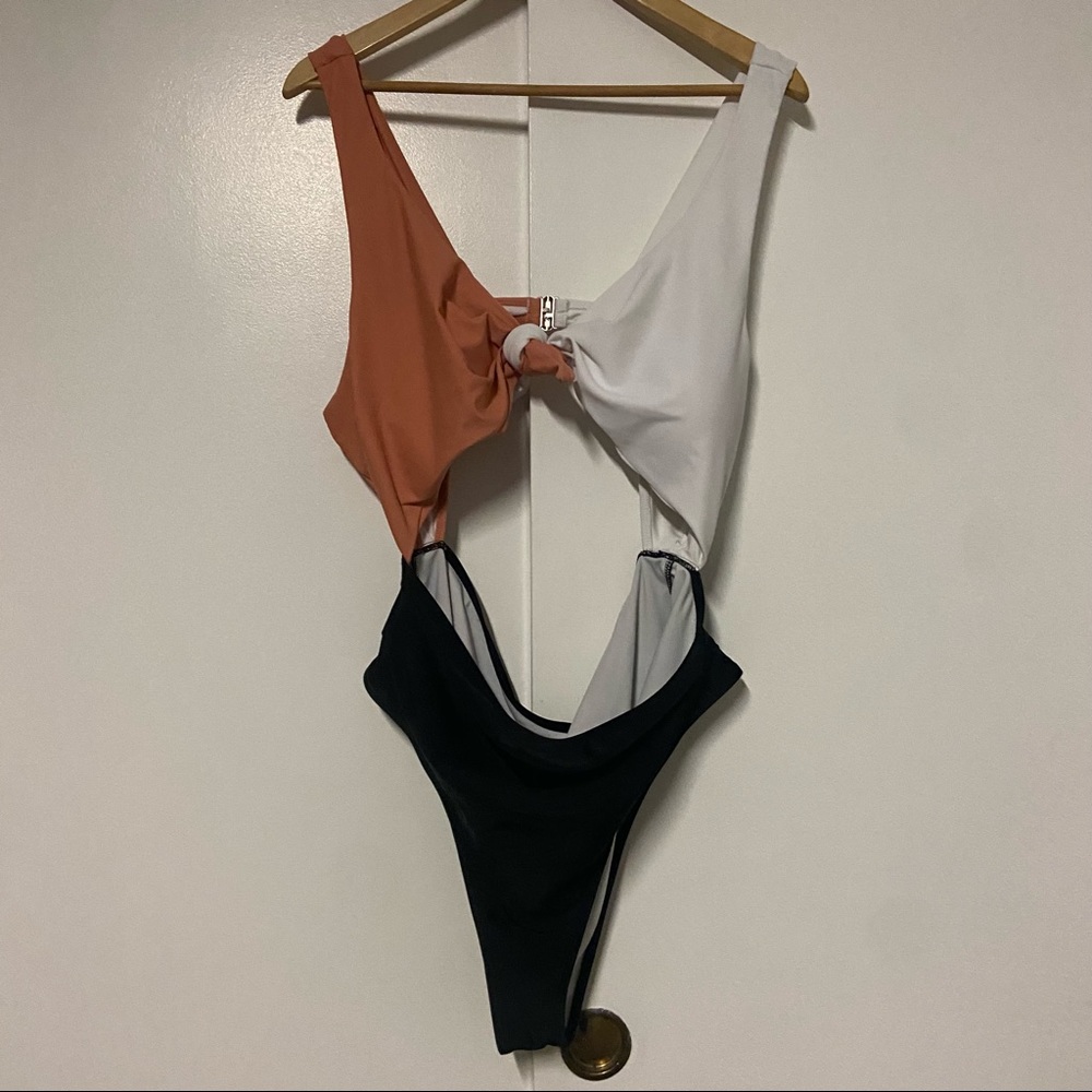 SHEIN Colorblock Tie Front Cut-out One Piece Swimsuit Size 4XL